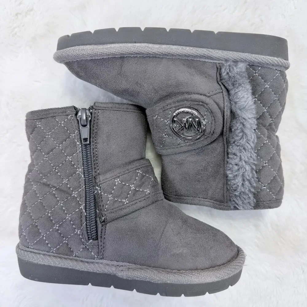 Michael Kors Little Girls Gray Faux Fur Winter Boots Size 7